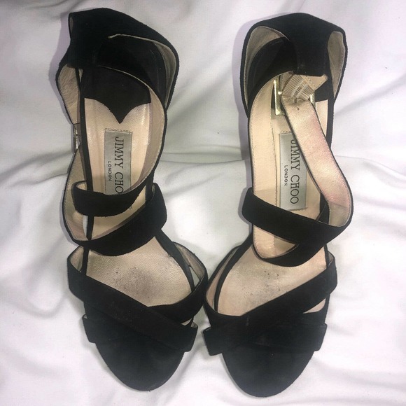 Jimmy Choo Lottie Black Heels Open Toe Size 39.5 - Picture 2 of 10